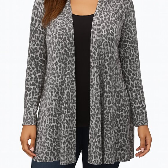 Leopard Print Open Cardigan Soft Drape Fit Fall Staple Layering Piece Size 12 - Picture 1 of 7